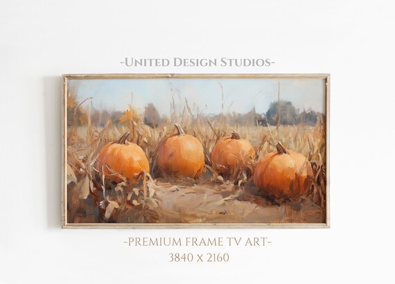Pumpkin Patch Field Orange Pumpkins Corn Stalks Fall Frame TV Art Poster