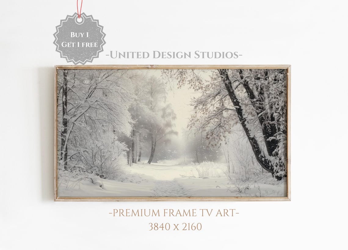 Misty Snowy Forest Path Snow Covered Trees Foggy Neutral Winter Poster