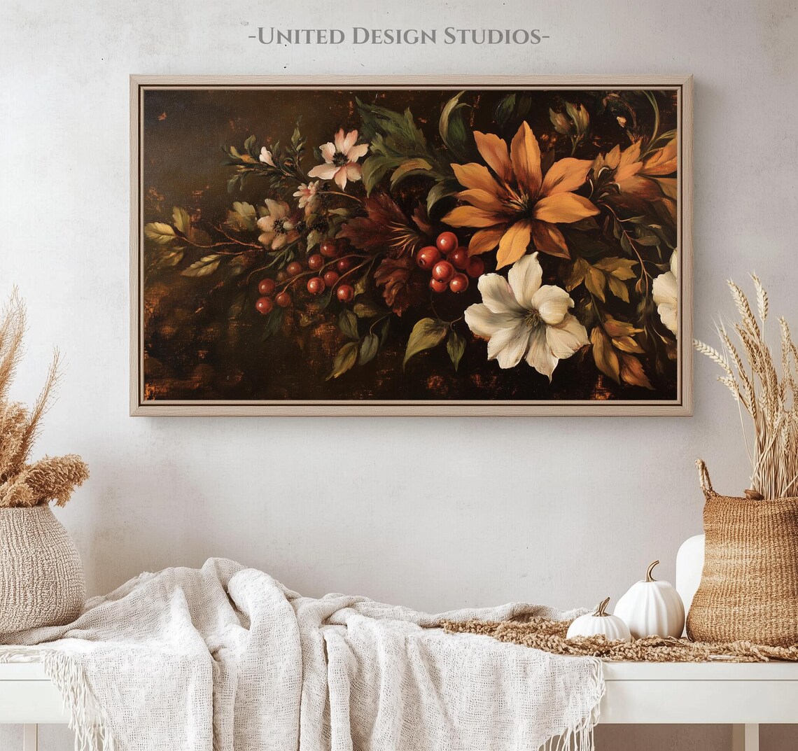 Moody Baroque Fall Flowers Dark Vintage Floral Painting Art Print - Image 4