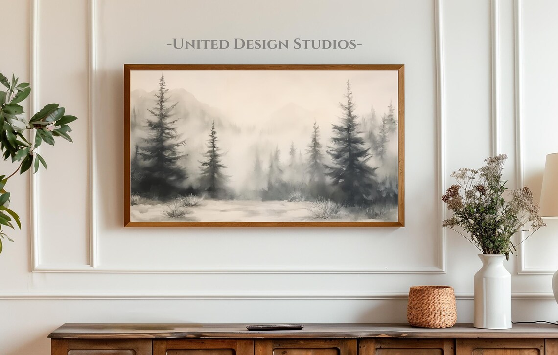 Winter Forest Landscape Art Print, Rustic Holiday Mood - Image 3
