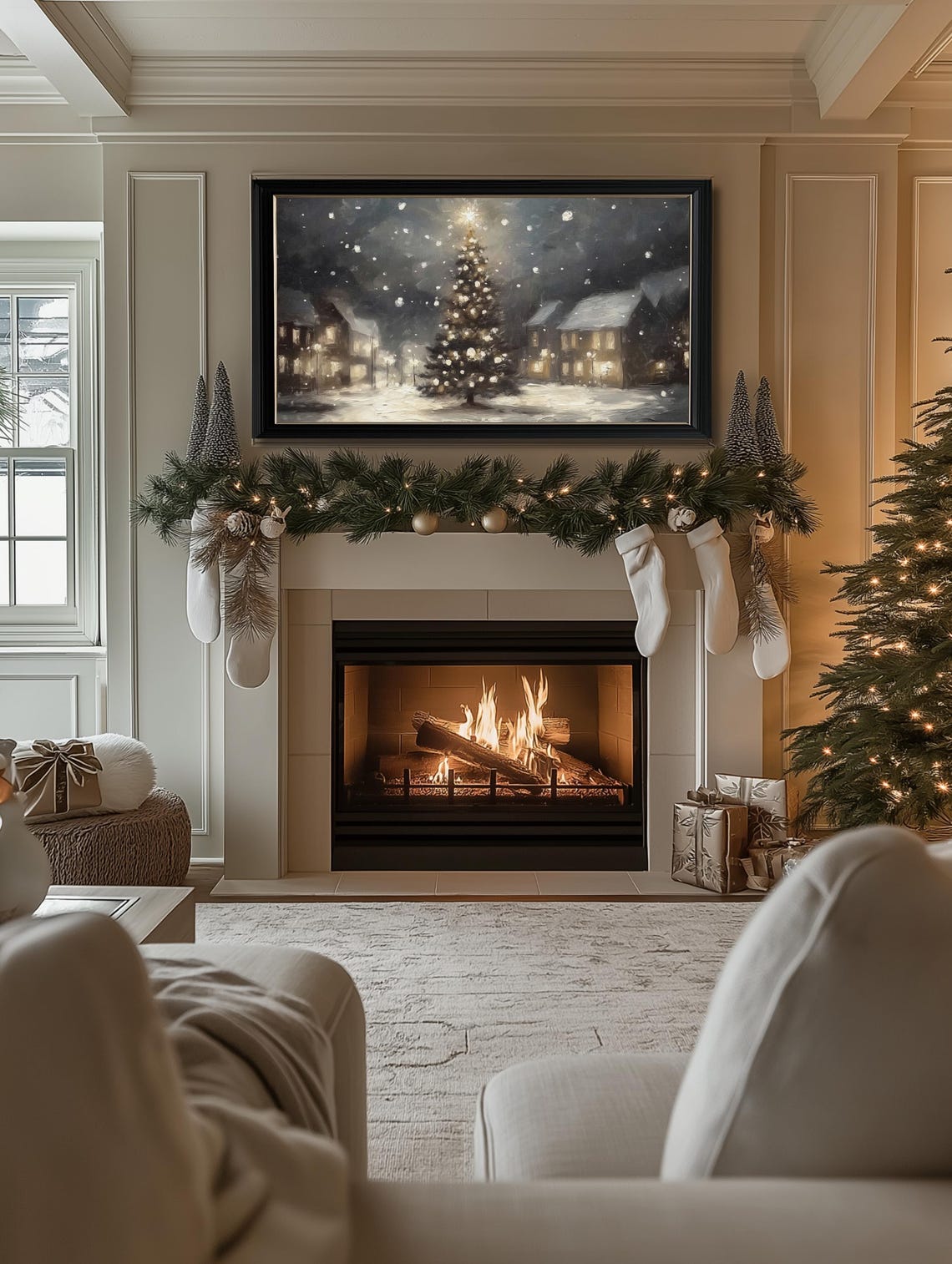 Christmas Town Frame Tv Art Oil Painting Of A Christmas Village Frame Tv Art Farmhouse Christmas Scene Frame Tv Art Winter Tv Art - Image 2