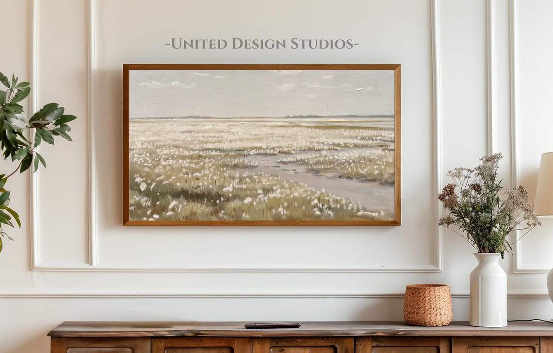 White Wildflowers Marsh Field Neutral Beige Landscape Poster - Image 4
