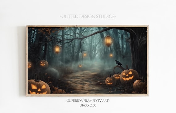 Haunted Forest Path Jack O Lanterns Halloween Night Wall Art
