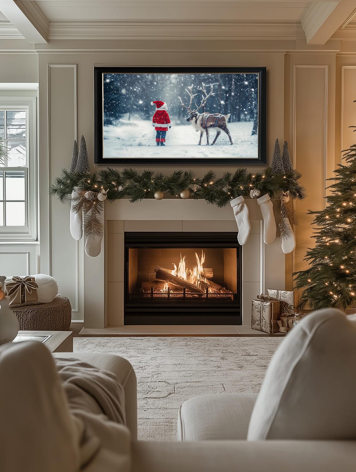 Christmas Frame Tv Art Young Santa With Reindeer Frame Tv Art Child With Reindeer Tv Art Christmas Decor Family Christmas Tv Art - Image 2