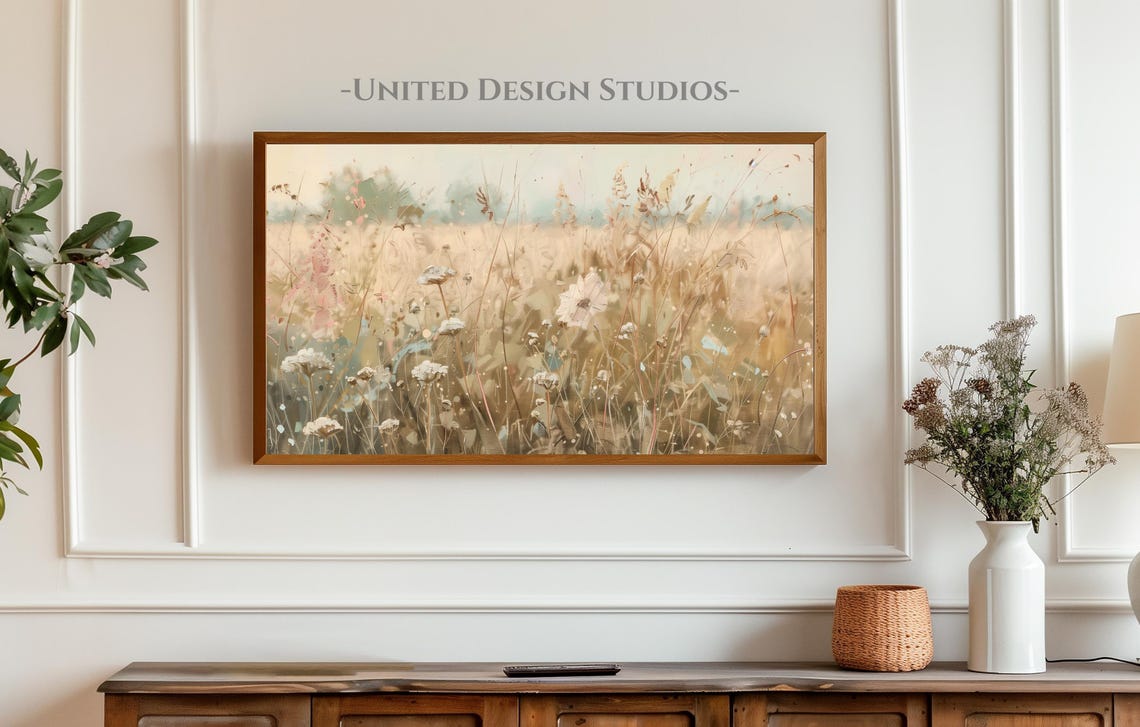 Warm Fall Wildflower Field Beige Oil Painting Meadow Art Poster - Image 4
