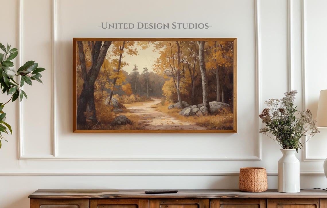 Golden Birch Forest Path Sunlit Autumn Woods Fall Frame TV Art Poster - Image 3