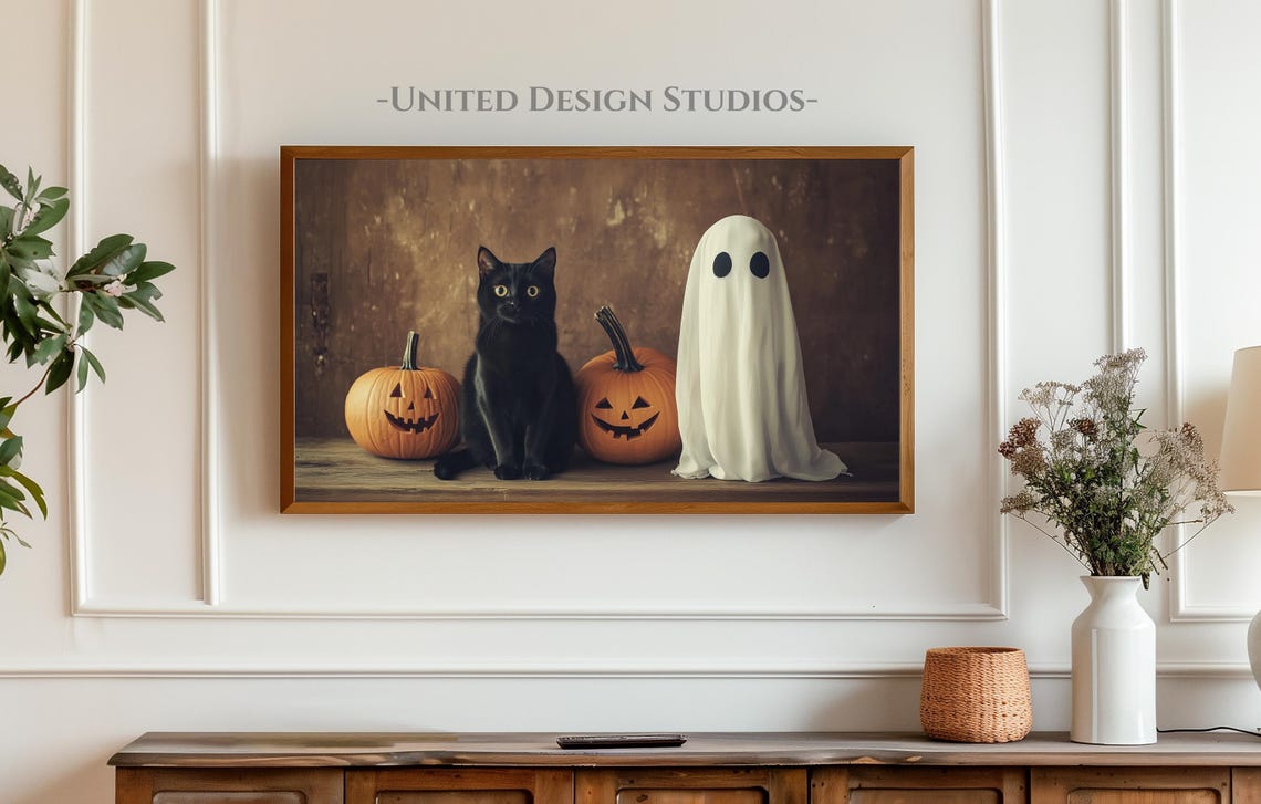 Halloween Black Cat Jack O Lanterns Ghost Cute Spooky Fall Poster - Image 3