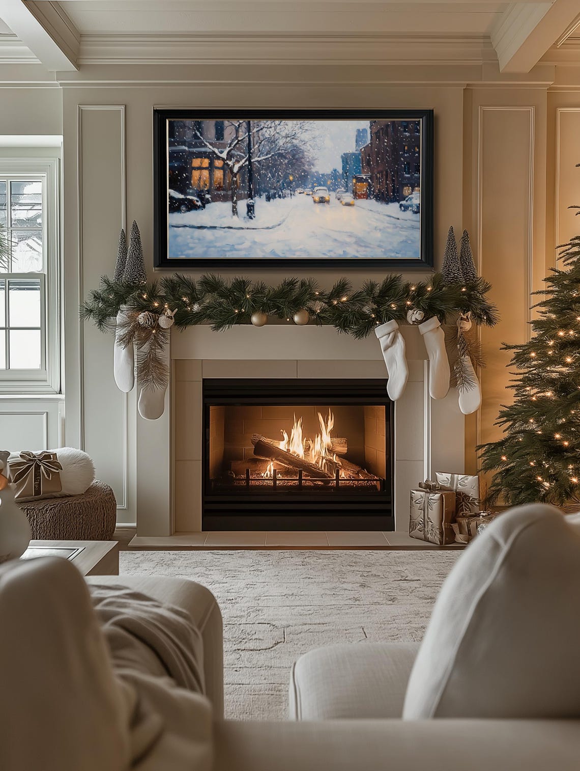 Frame Tv Winter Art Painting Of A City Winter Frame Tv Art New York Winter Holiday Frame Tv Art Snowy City Frame Tv Art - Image 2
