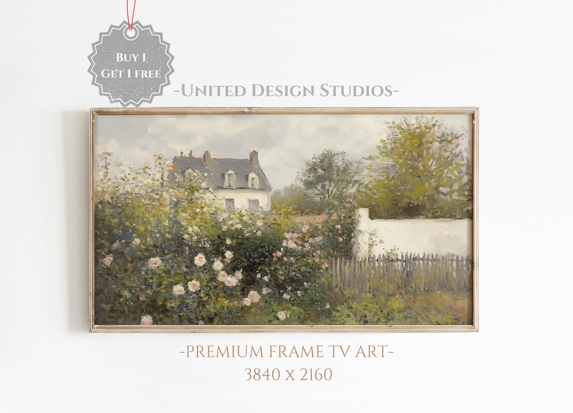 Spring Cottage Rose Garden Farmhouse Art Print