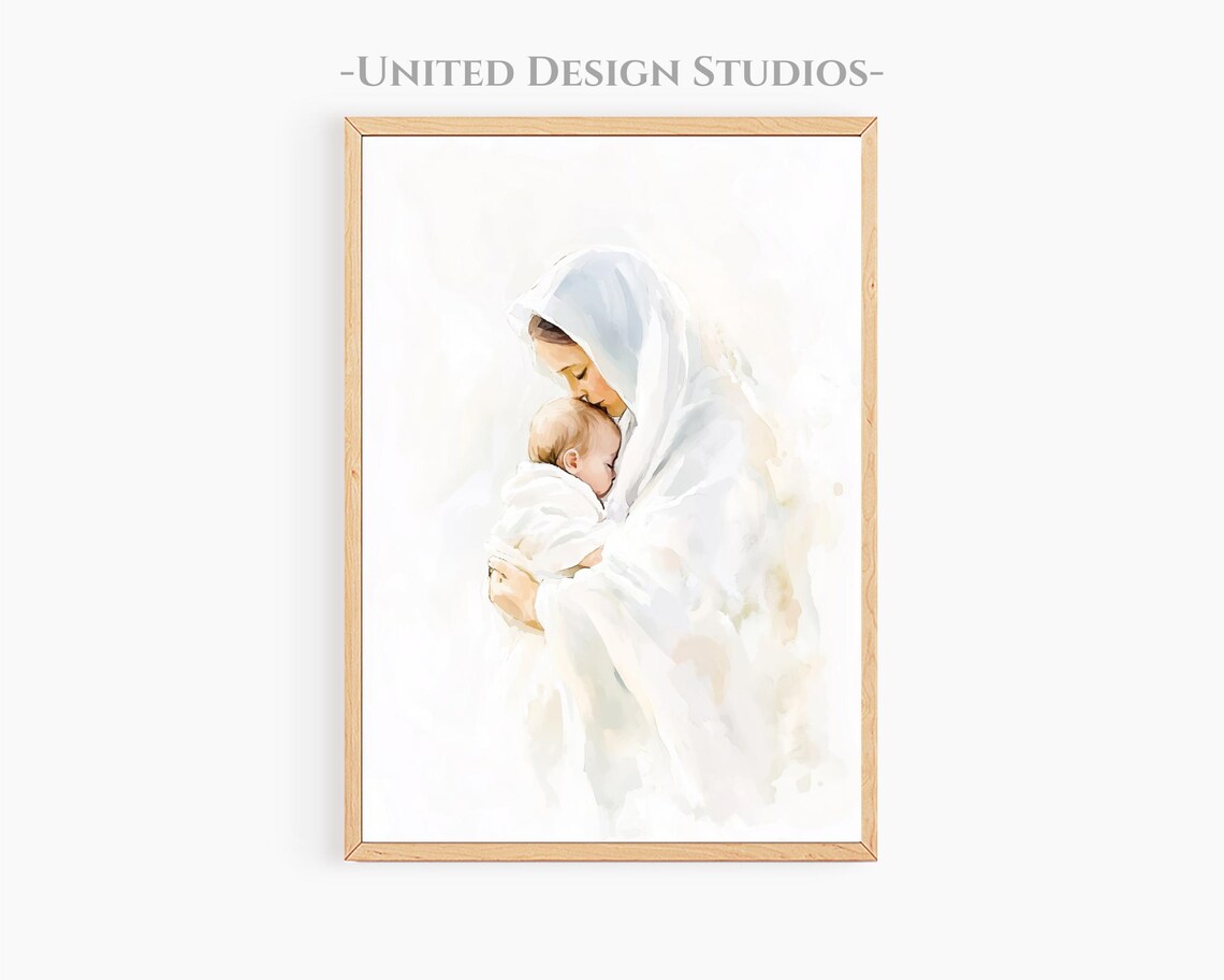 Virgin Mary Holding Baby Jesus, Modern Christian Art