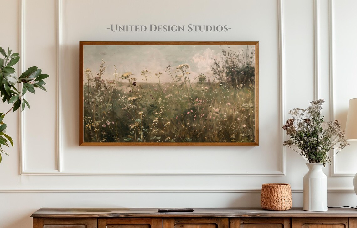 Fall Frame Tv Art Cottagecore Autumn Flower Field Oil Painting Of Fall Flowers For The Frame Tv Neutral Warm Wildflower Tv Art - Image 4