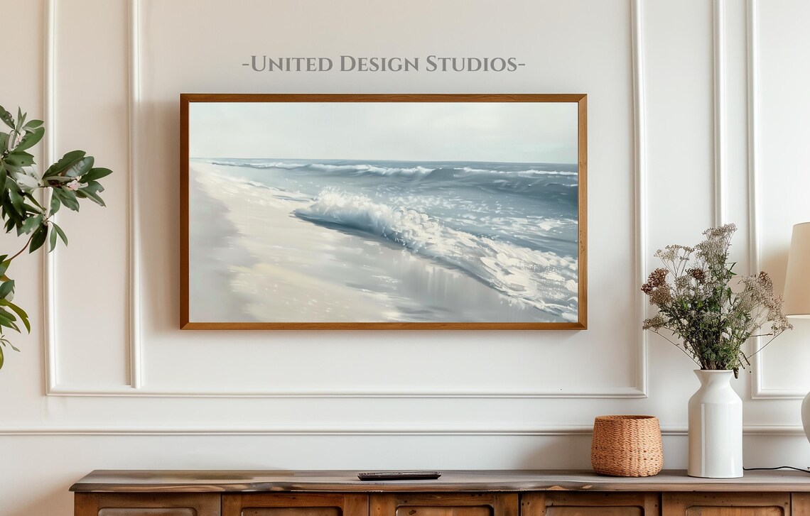 Coastal Ocean Beach Neutral Seascape Art Print - Image 4