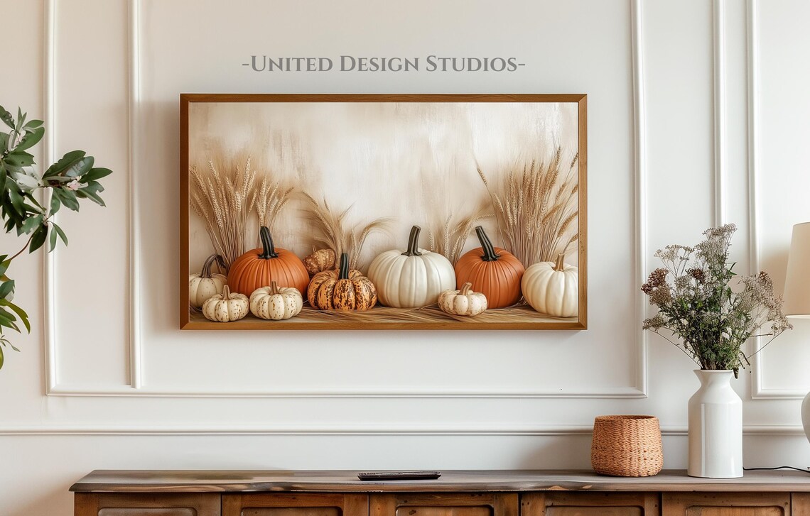 Pumpkins Wheat Stalks Rustic Thanksgiving Harvest Display Frame TV Poster - Image 3