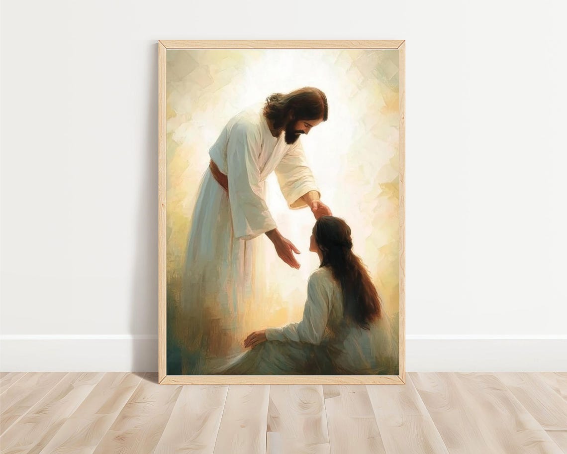 Your Faith Has Made You Well Jesus Art Modern Christian Art Painting Of Jesus Healing Woman Christian Artwork Jesus Painting - Image 3