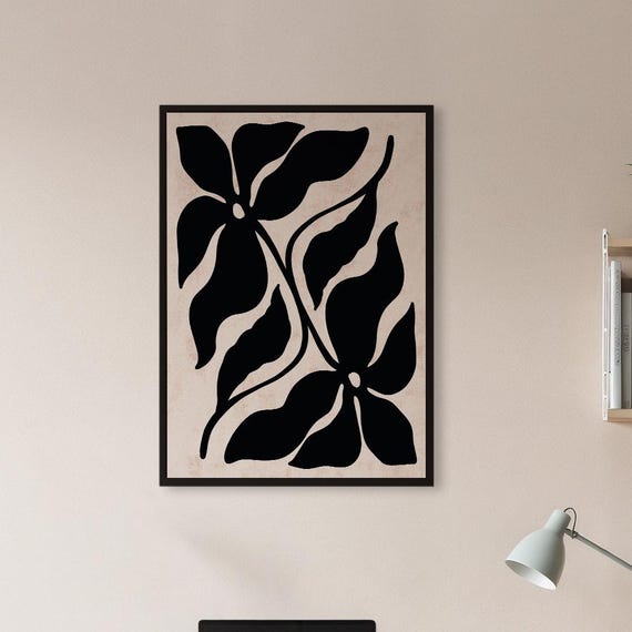 Framed Black Botanical Wall Art Print Matisse Inspired Minimal Leaf Poster Monochrome Abstract Decor Gift For Modern Or Neutral Homes