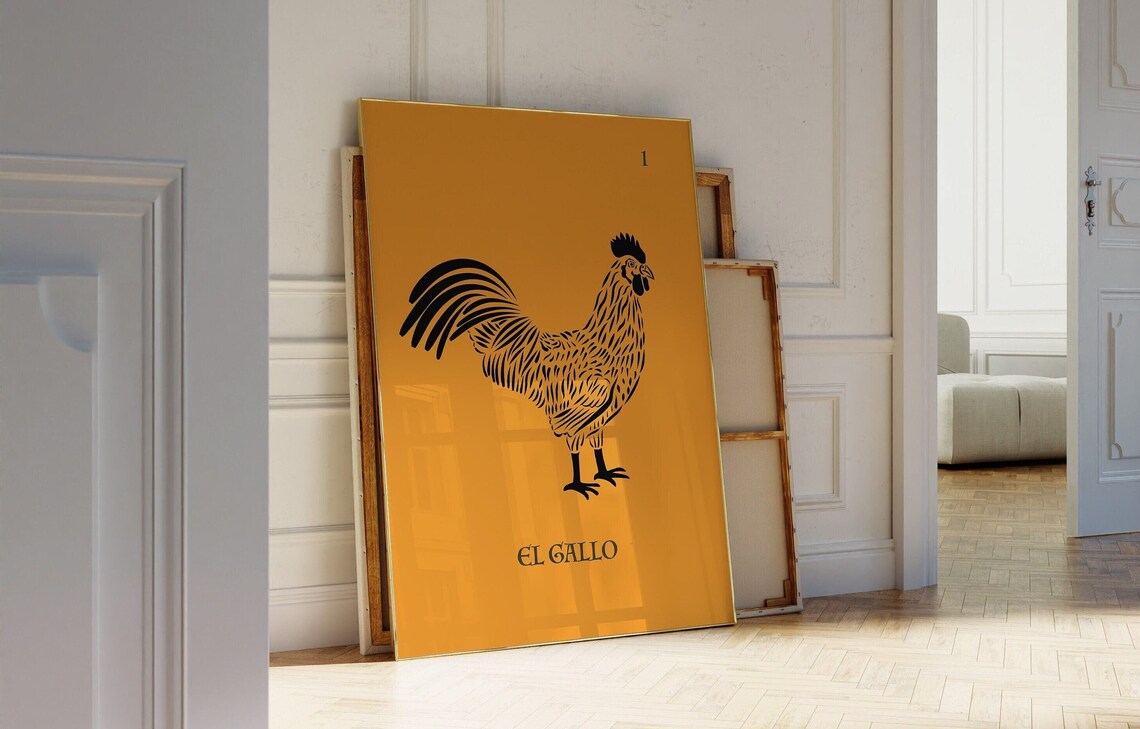 Orange El Gallo Rooster Mexican Loteria Card Folk Art Poster - Image 2