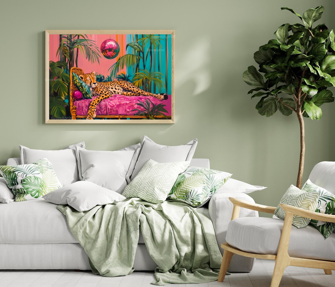 Cheetah Under a Disco Ball, Maximalist Wall Art Print - Image 3