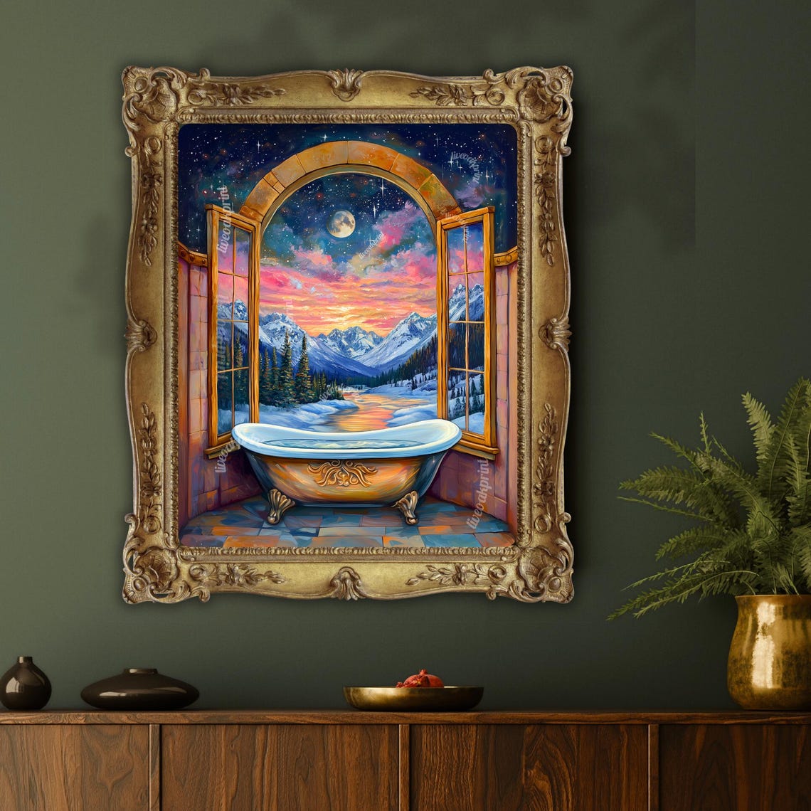 Celestial Bathtub Under The Moon With Snowy Mountains Fantasy Poster - Image 2