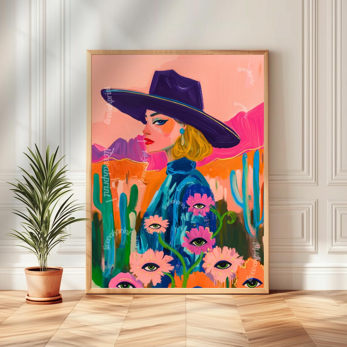 Blonde Cowgirl Western Desert Surreal Eye Flower Art Print