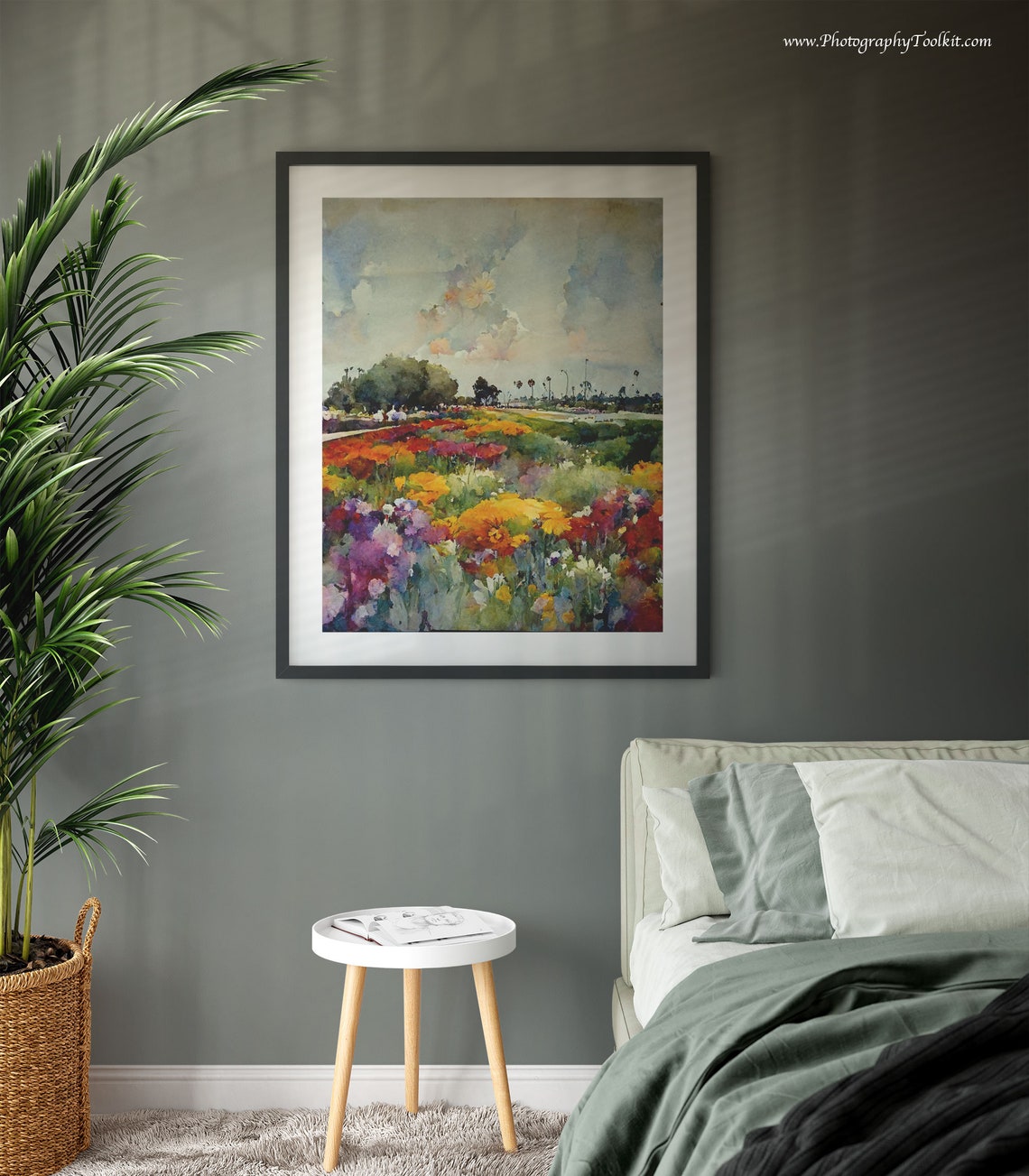 Colorful Wildflower Meadow Palm Trees Watercolor Spring Poster - Image 3
