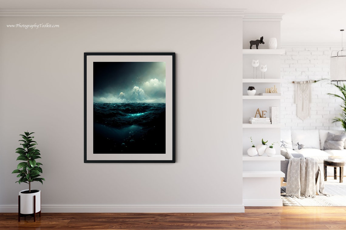 Dark Ocean Moonlit Waves Dramatic Night Seascape Scenic Poster - Image 4