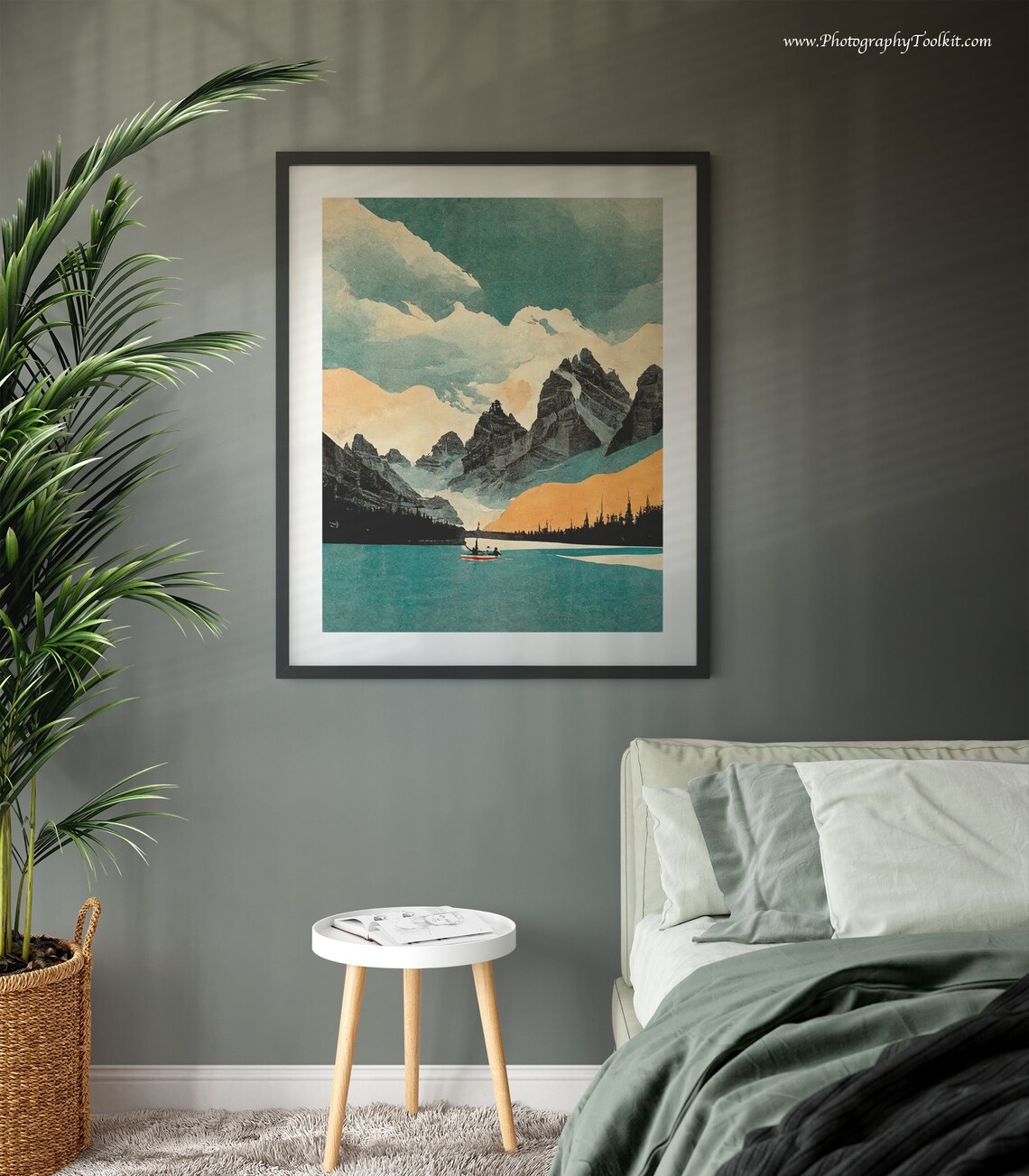 Moraine Lake Banff Retro Peaks Turquoise Canoe Vintage Poster - Image 3