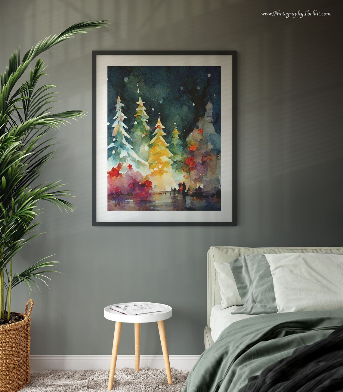 Christmas Trees Holiday Watercolor Landscape Art Print - Image 3