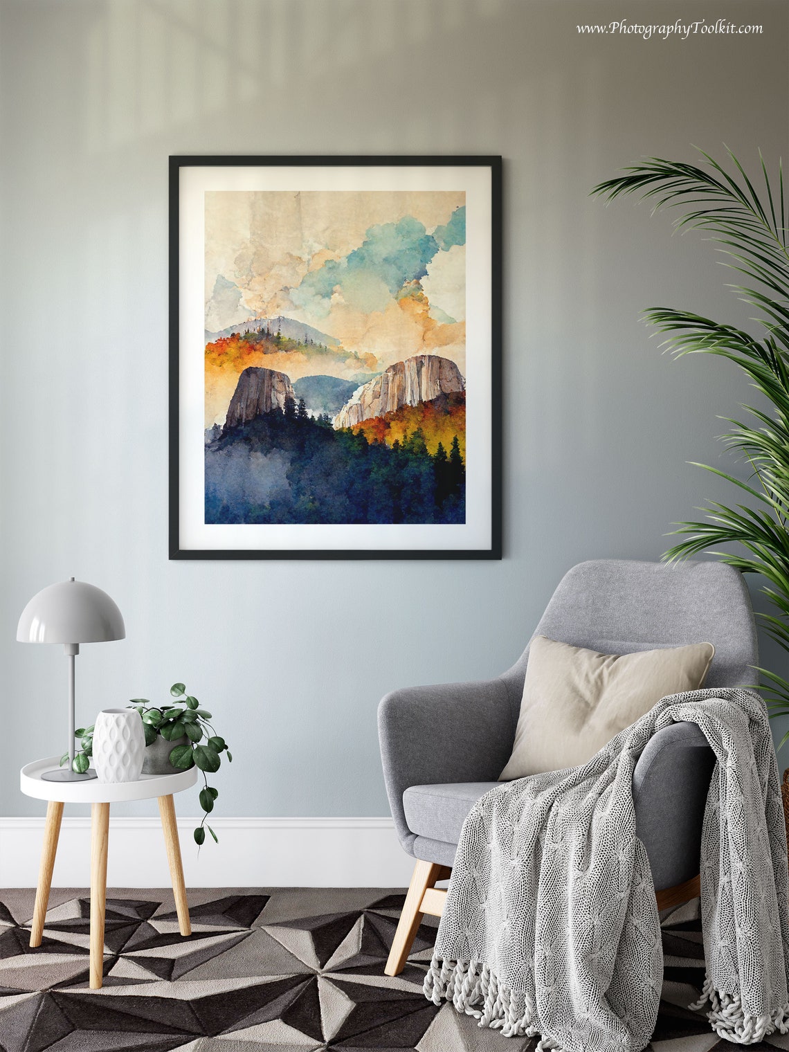 Yosemite Granite Domes Watercolor Print Misty Autumn Peaks Forest Art - Image 6