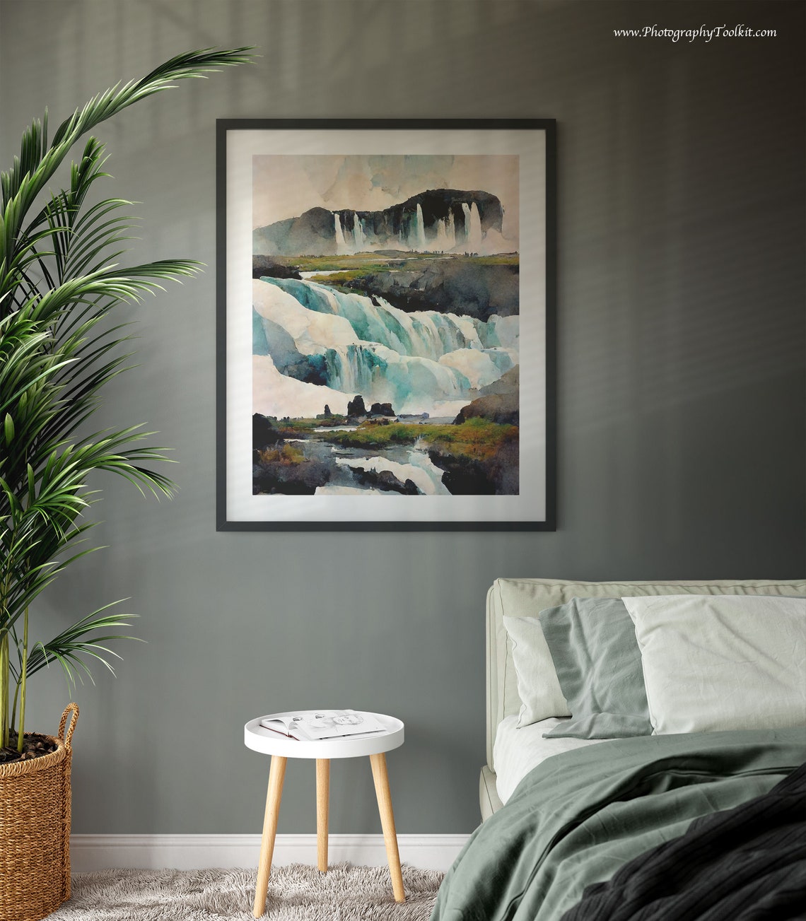 Godafoss Iceland Turquoise Cascades Under Sky Watercolor Poster - Image 3