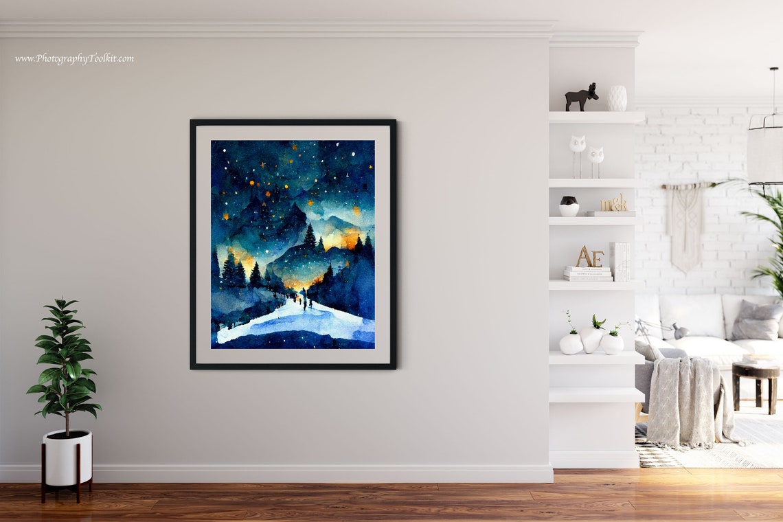 Moonlit Night Ice Skating Starry Winter Wonderland Art Poster - Image 4