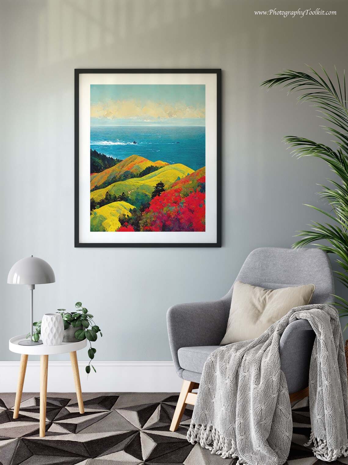 Big Sur Rolling Hills Wildflowers Blue Pacific Ocean Vibrant Landscape Print - Image 6