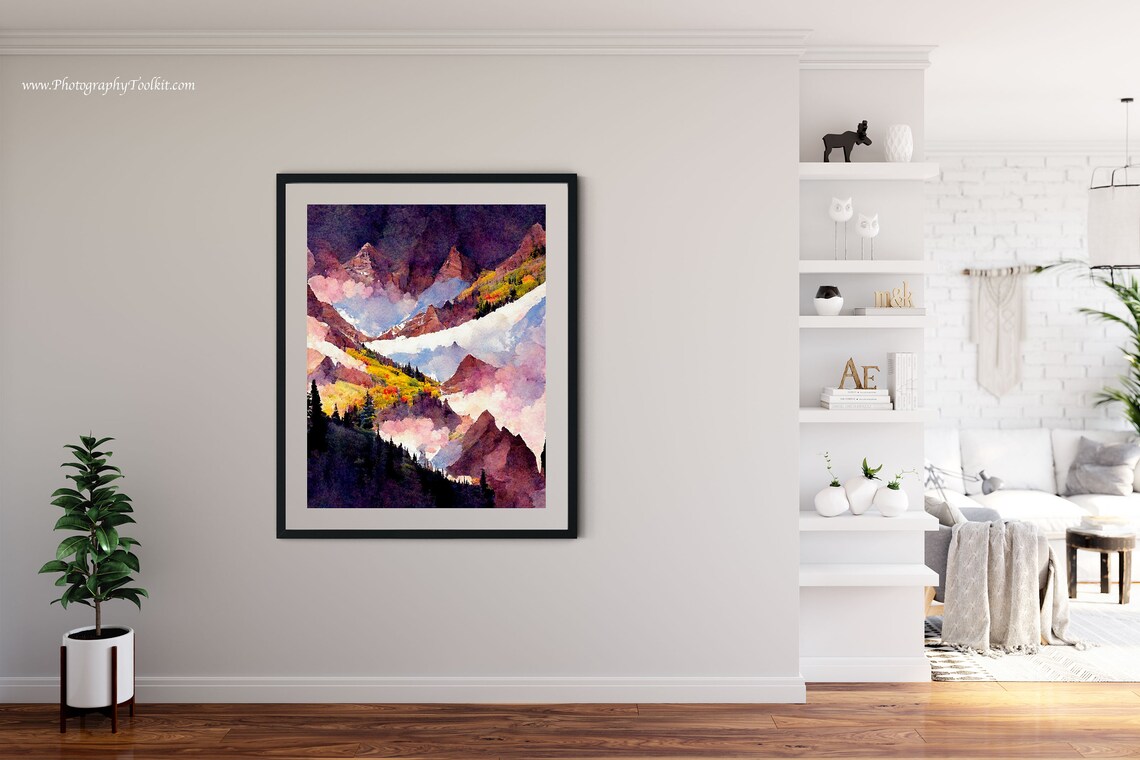 Maroon Bells Colorado Golden Aspen Autumn Peaks Watercolor Poster - Image 4