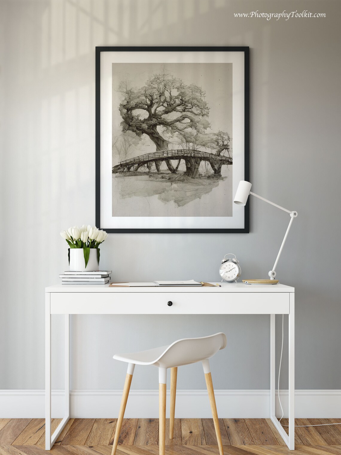 Neutral Tree Sketch Bridge Trees Art Print, Vintage - Image 2
