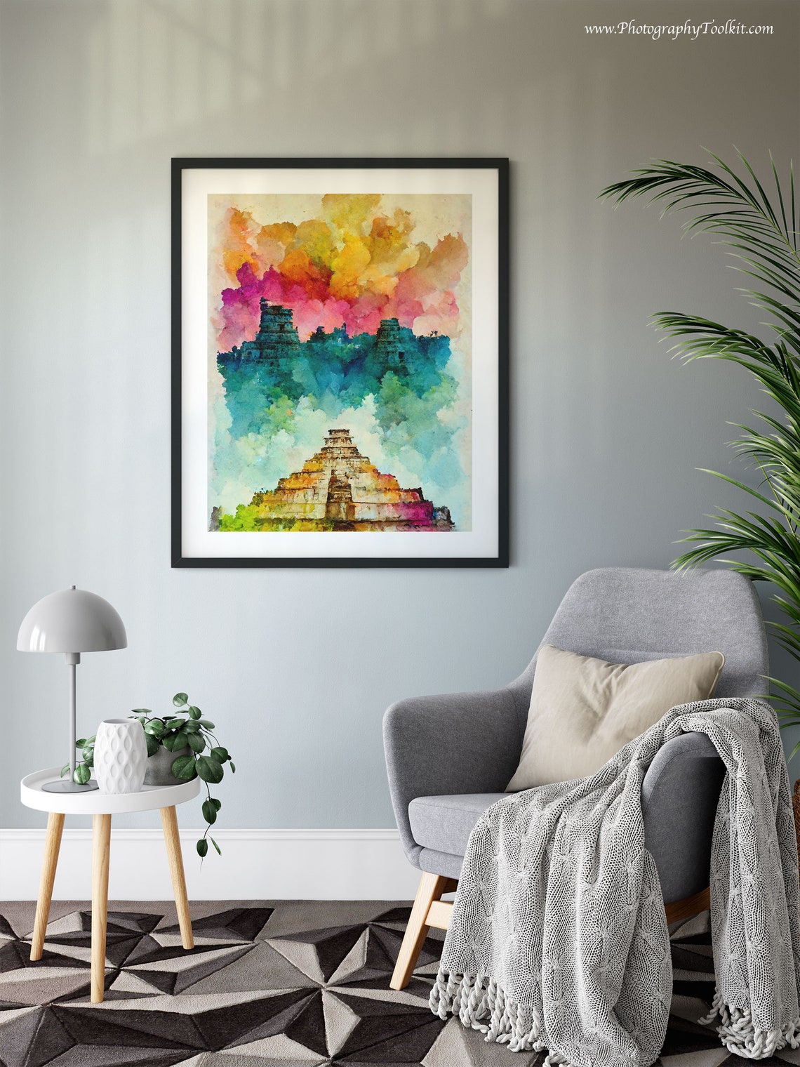 Chichen Itza Mexico Mayan Pyramid Watercolor Sunset Sky Poster - Image 6