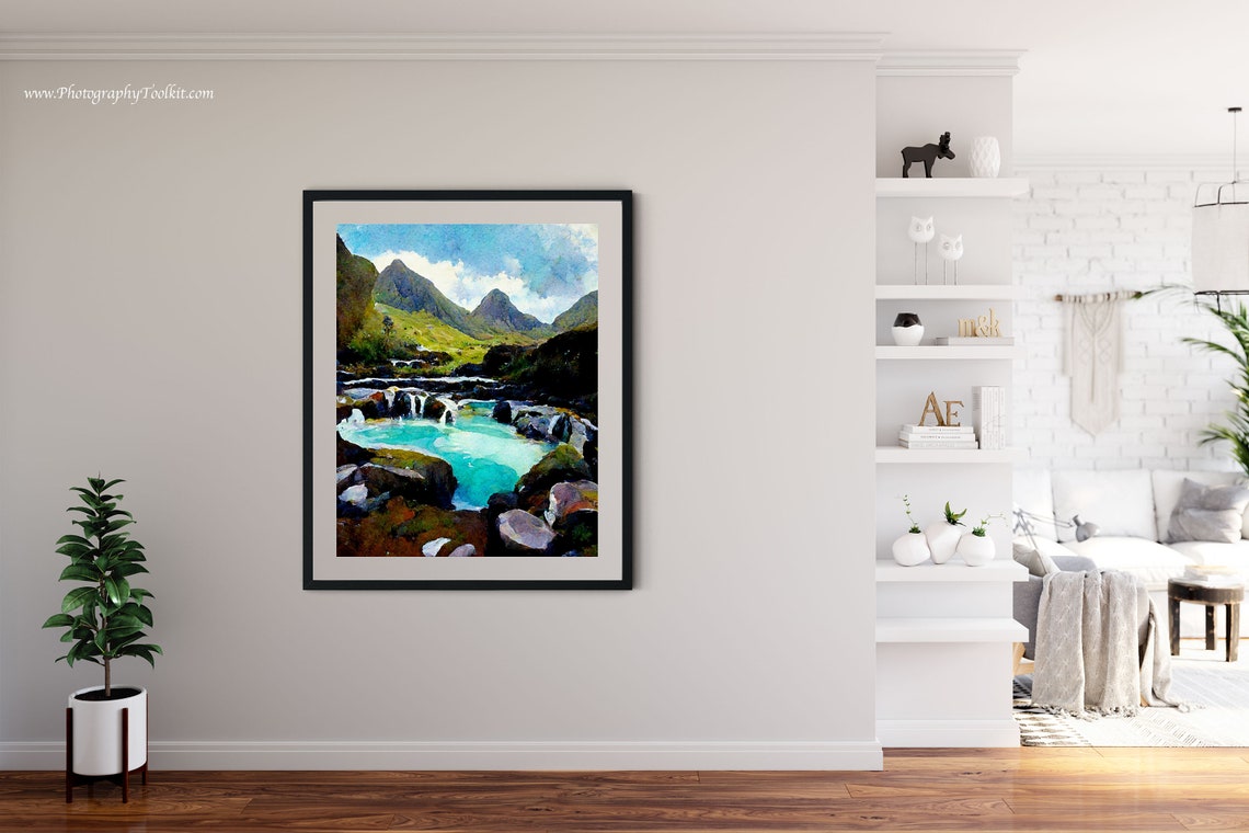 Turquoise Waterfall Pool Nestled in a Rocky Mountain Valley Poster - Image 4