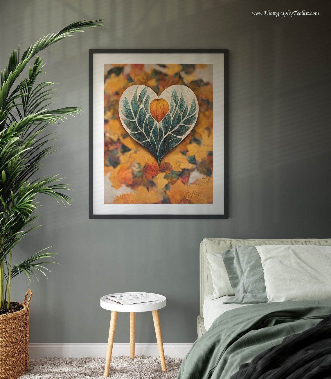 Thanksgiving Heart Autumn Leaves Orange Pumpkin Fall Seasonal Print - Image 3