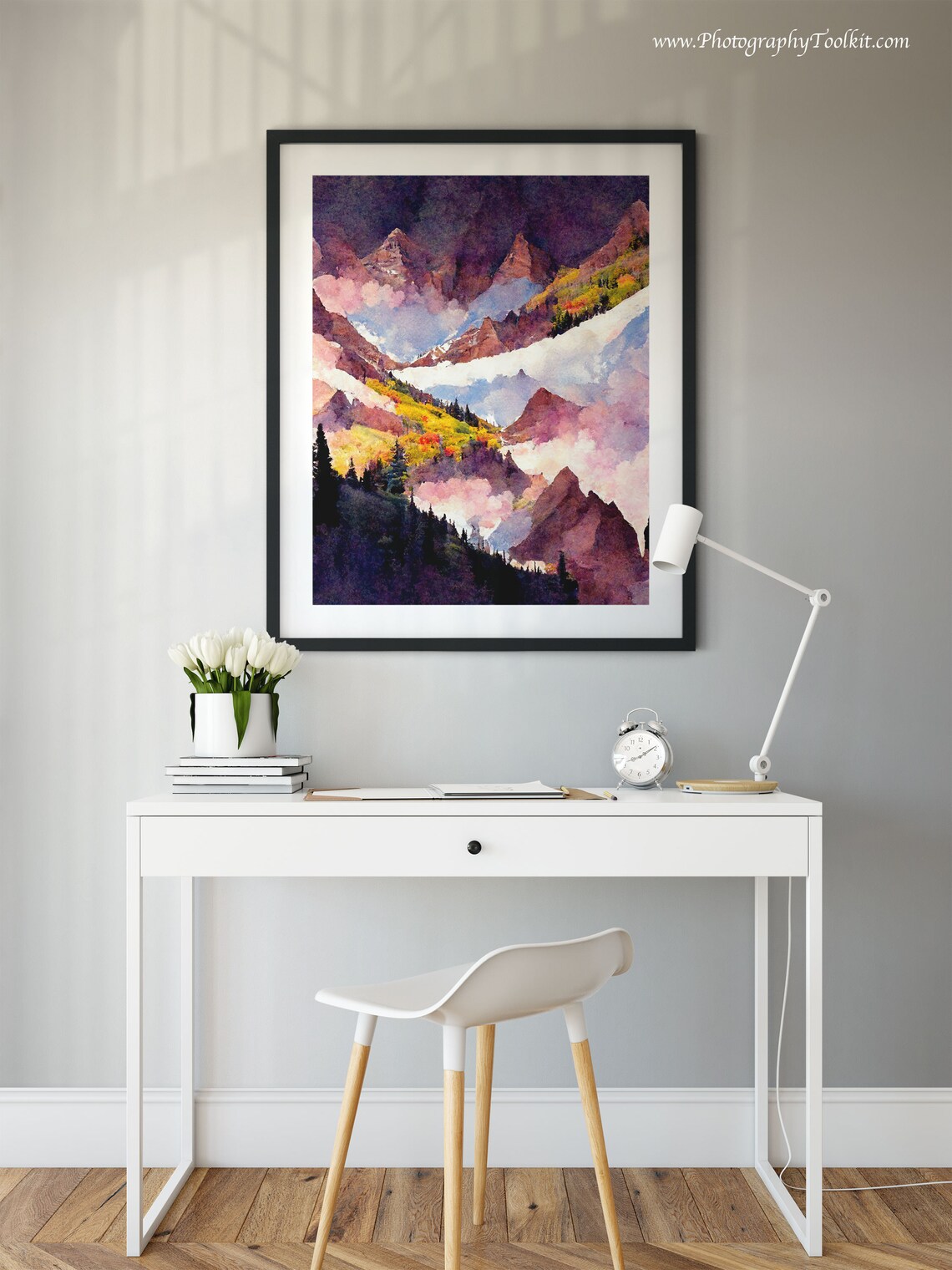 Maroon Bells Colorado Golden Aspen Autumn Peaks Watercolor Poster - Image 2