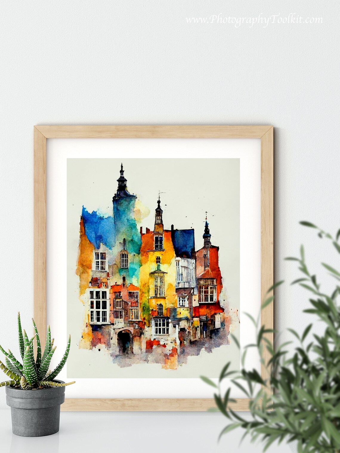 Bruges Belgium Medieval Facades Church Towers Watercolor Poster - Image 5