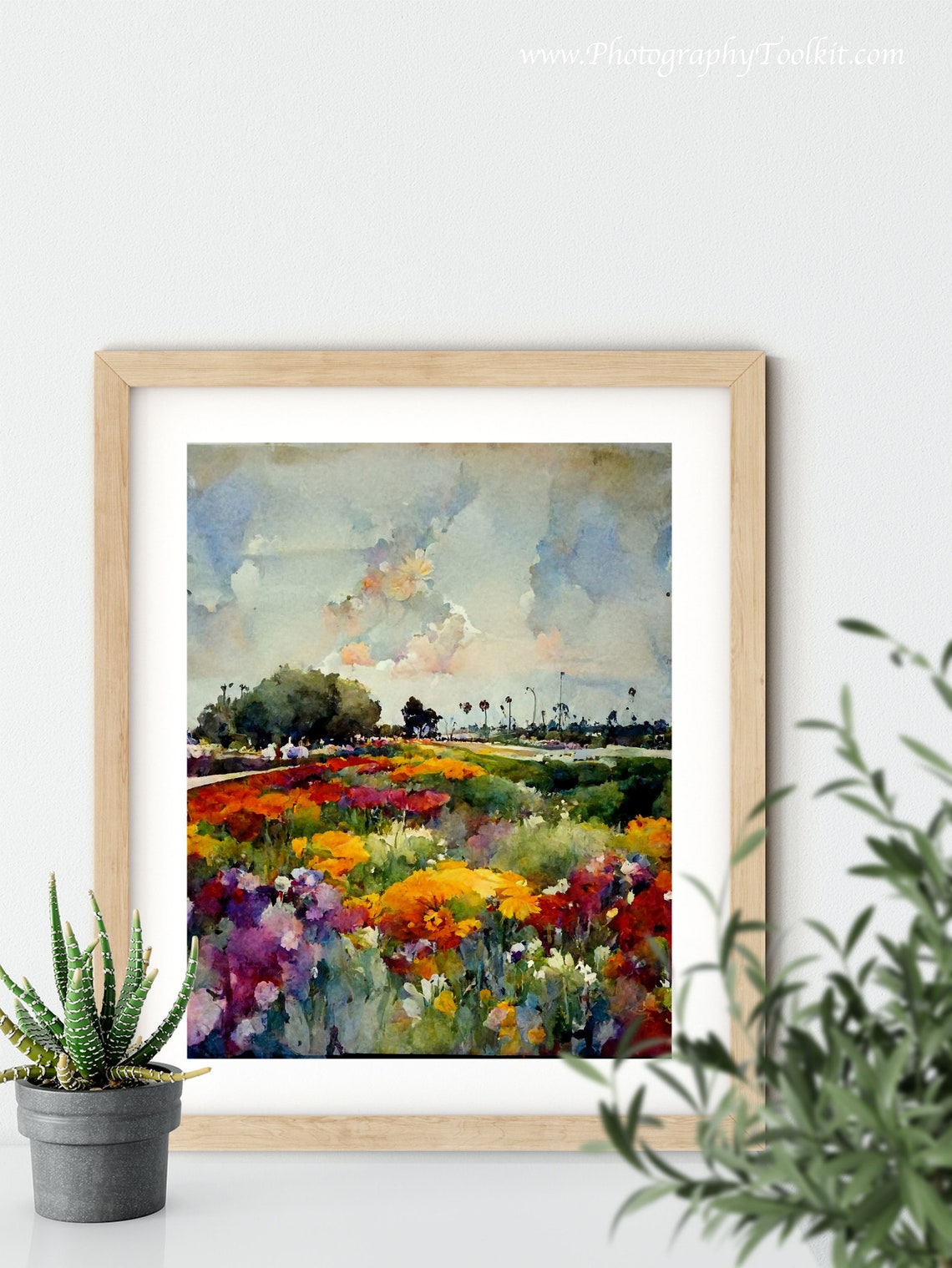 Colorful Wildflower Meadow Palm Trees Watercolor Spring Poster - Image 5