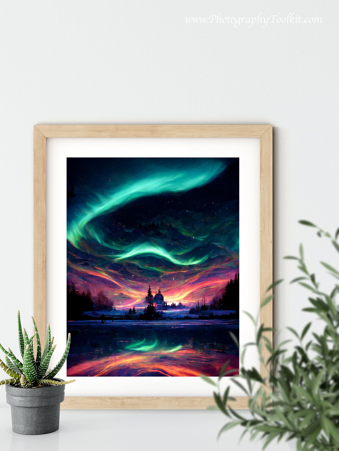 Aurora Borealis Green Lights Frozen Lake Night Sky Nature Poster - Image 5