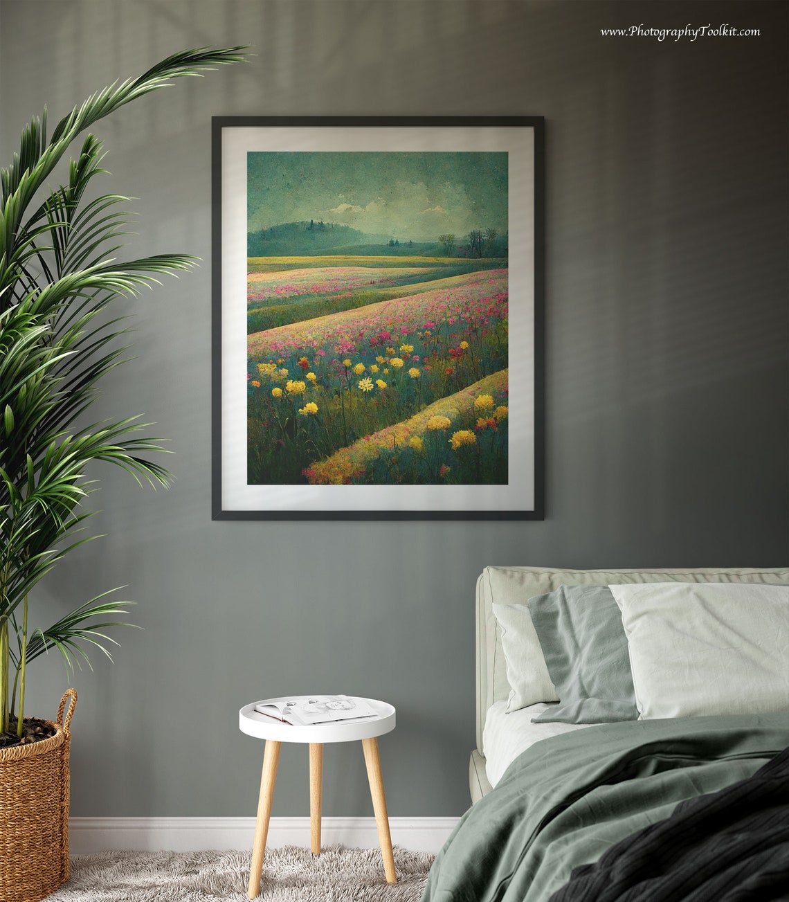 Vibrant Wildflower Meadows Rolling Under a Teal Sky Colorful Poster - Image 3