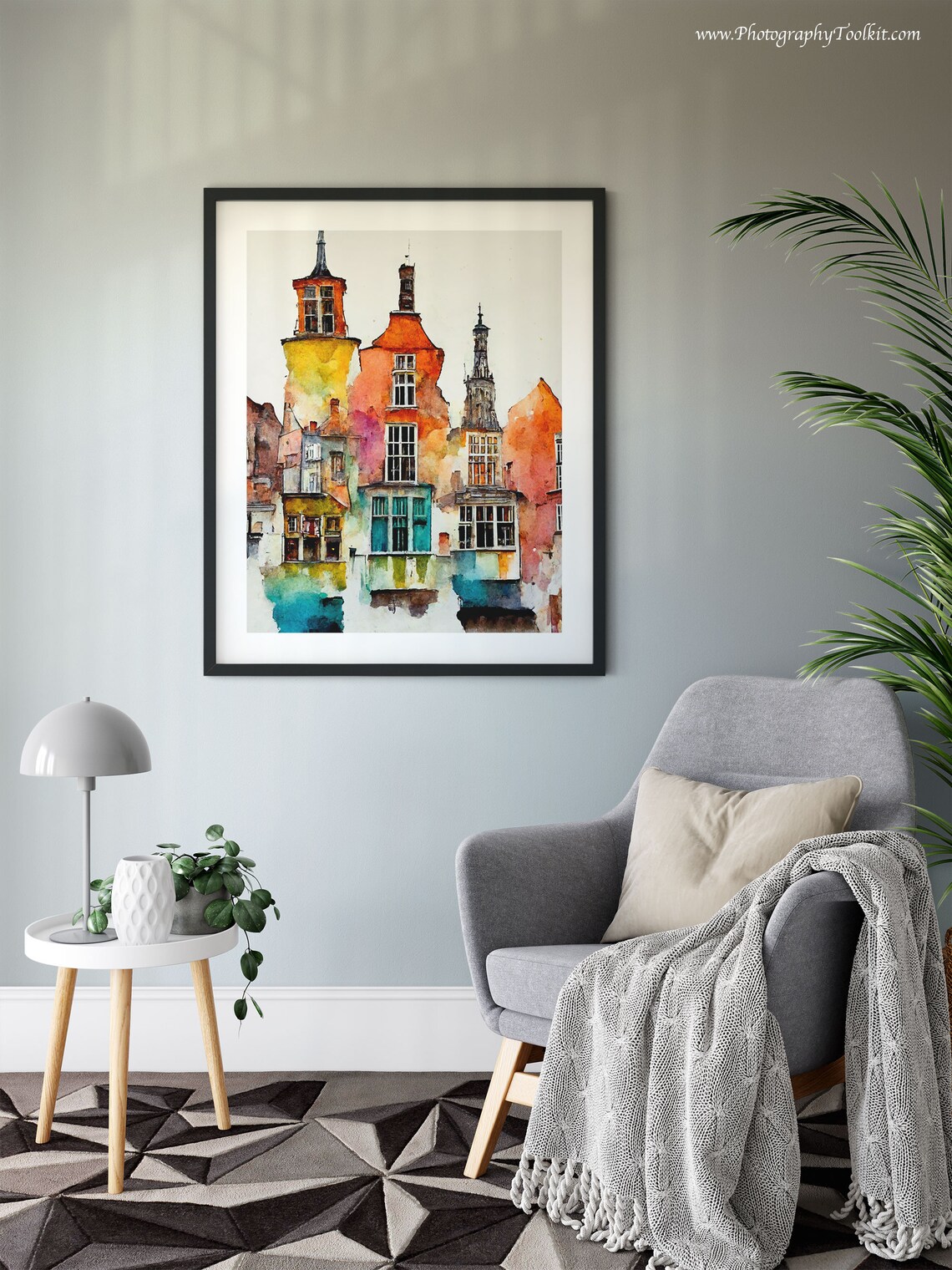 Bruges Belgium Historic Houses Towers Watercolor Street Poster - Image 6