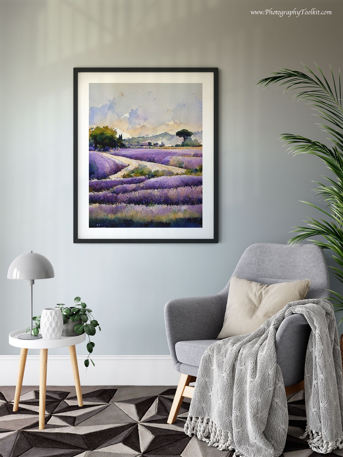 Winding Path Through Purple Lavender Fields Watercolor Landscape Poster - Image 6