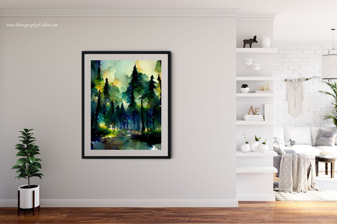 Starry Night In The Forest, Watercolor Art Print - Image 4