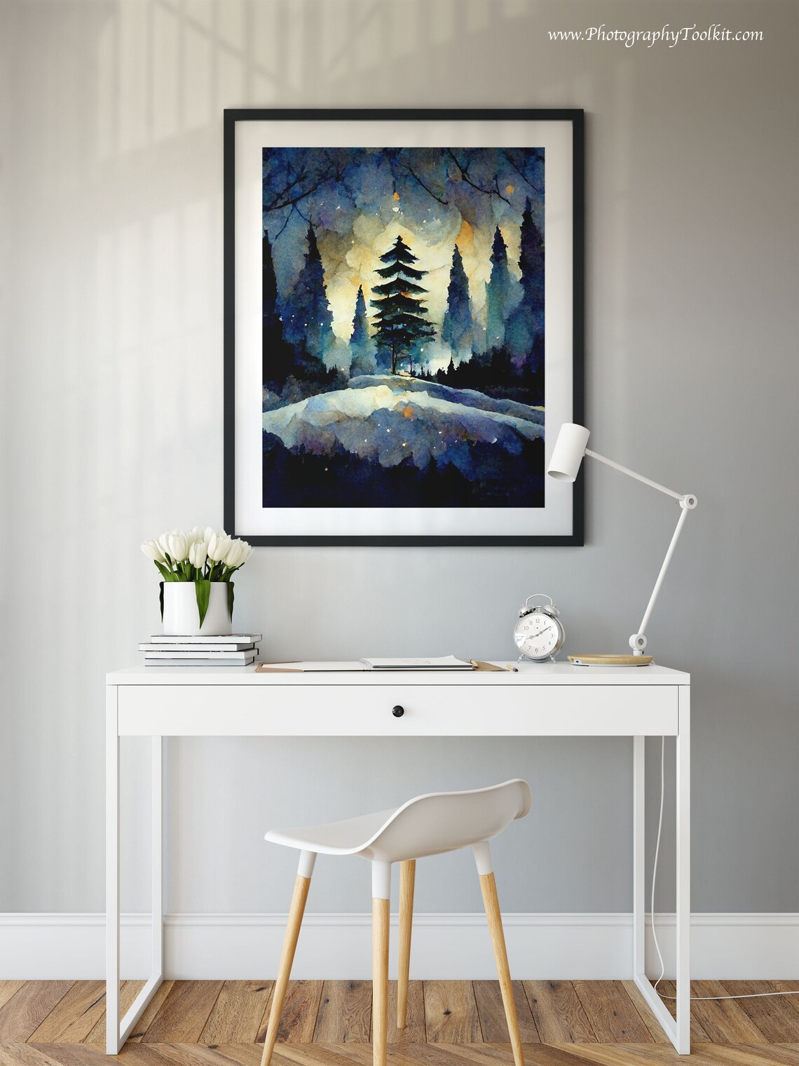Winter Landscape Art Print, Snowy Pine Trees - Image 2