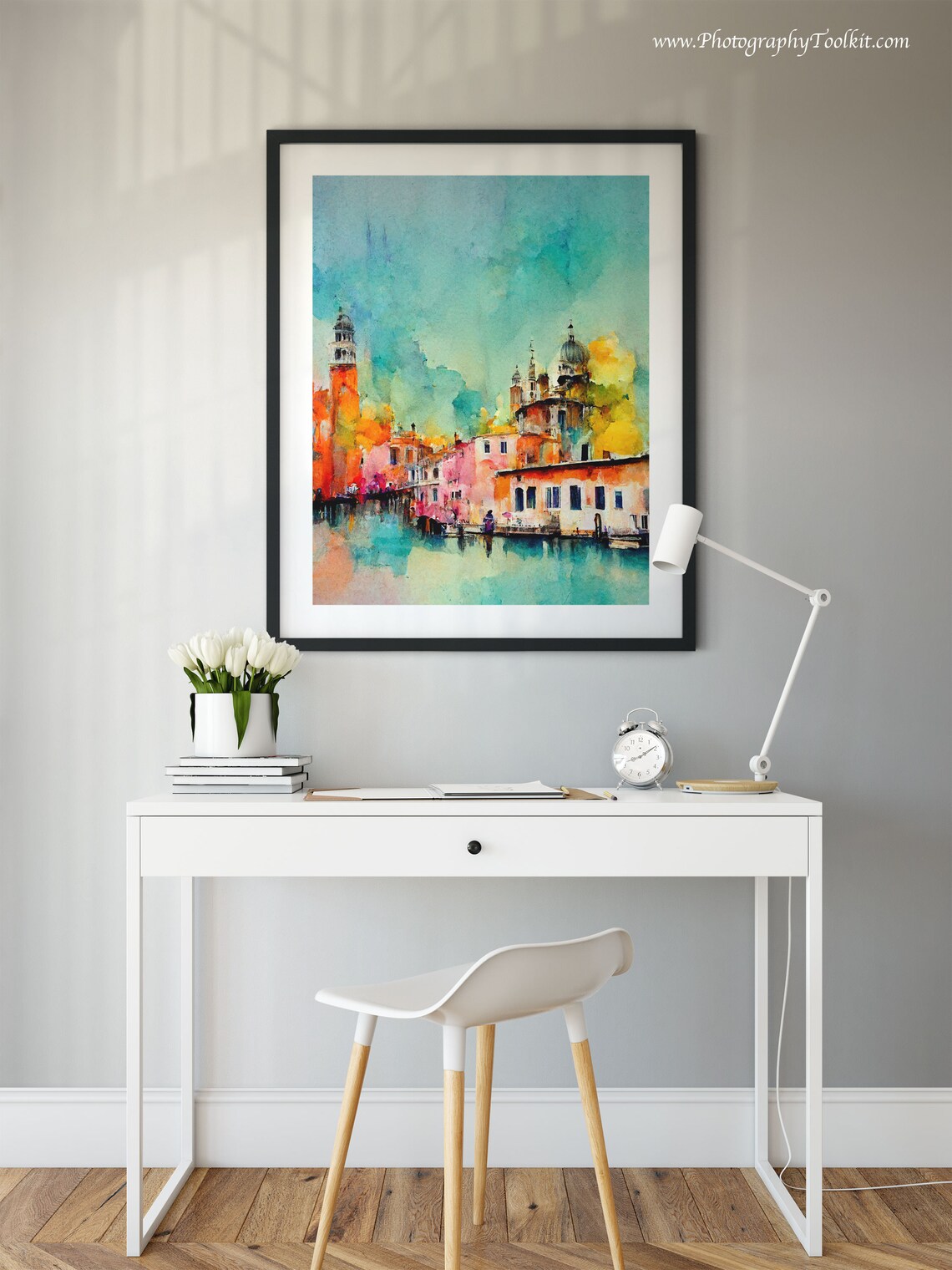 Venice Grand Canal Waterfront Colorful Scenic Watercolor Poster - Image 2