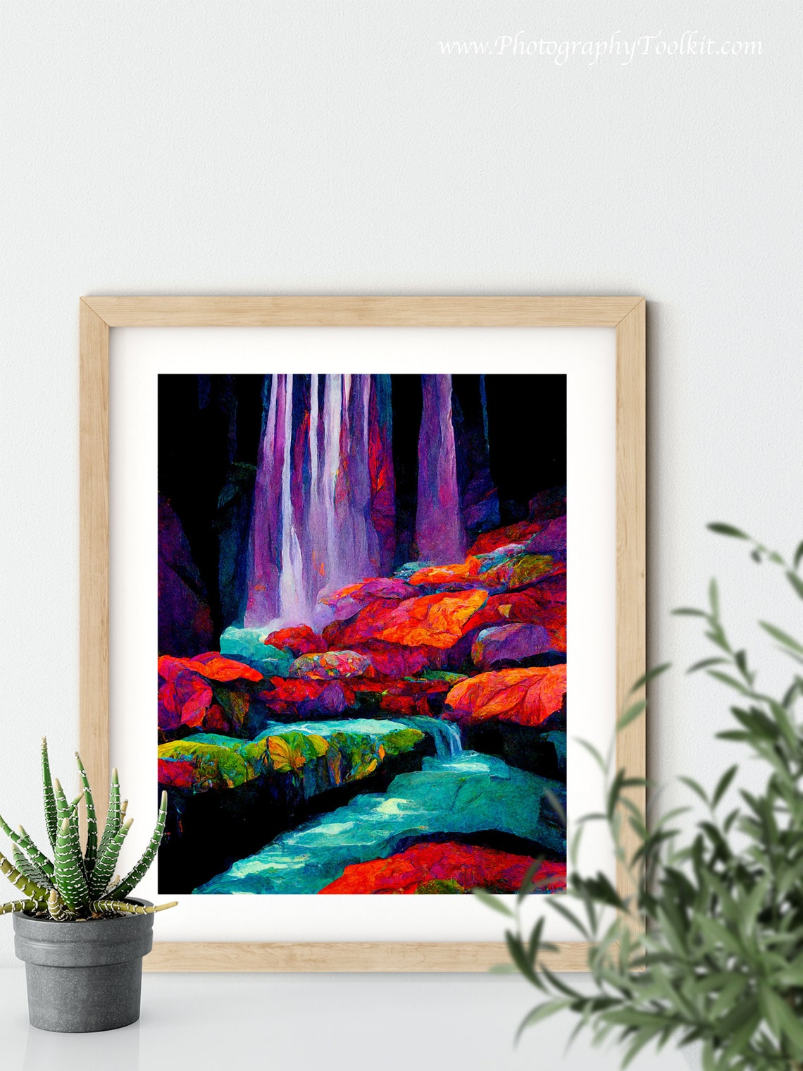 Neon Waterfall Over Colorful Rocks in Bold Abstract Painting Poster - Image 5