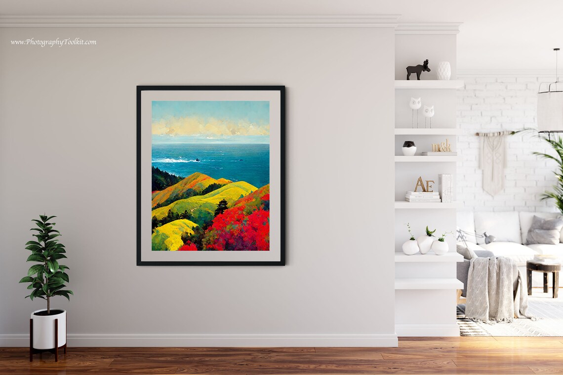 Big Sur Rolling Hills Wildflowers Blue Pacific Ocean Vibrant Landscape Print - Image 4
