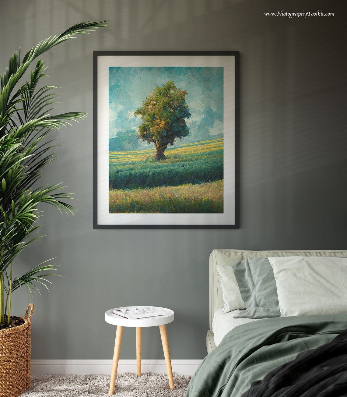 Lone Oak Tree Golden Field Impressionist Countryside Nature Poster - Image 3