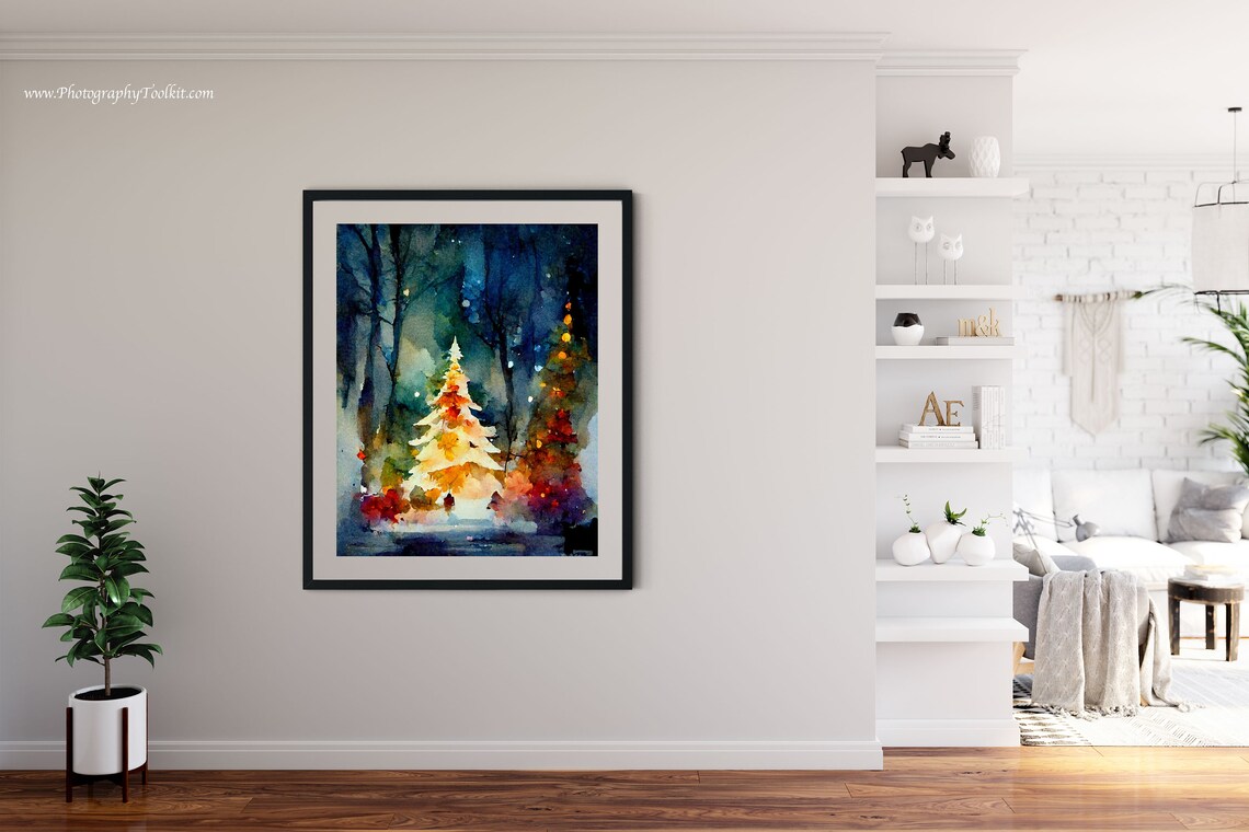 Christmas Trees Art Print, Holiday Watercolor Painting - Image 3